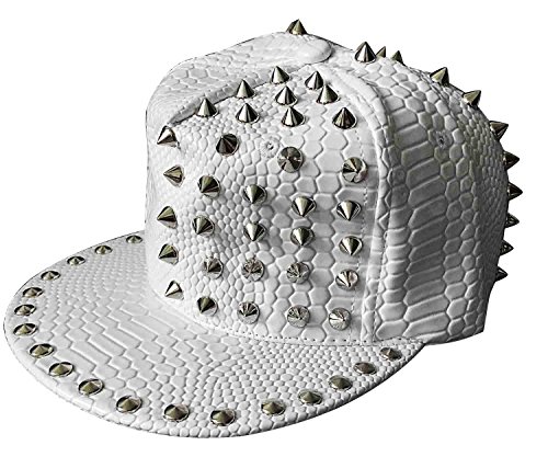 Womens/mens punk rock spike studded leather cap snake skin hip ho…