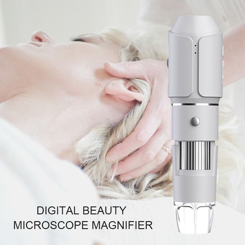 Image of WiFi Digital Microscope 50X-1600X Handheld Dermascope with 1080P HD Camera, 8 LED Lights, (White)