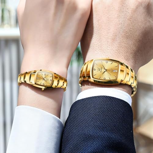 Image of OLEVS Couple Watch Men and Women His and Her Watches Set Analog Date Diamond Stainless Steel Waterproof Luminous Wrist Watch