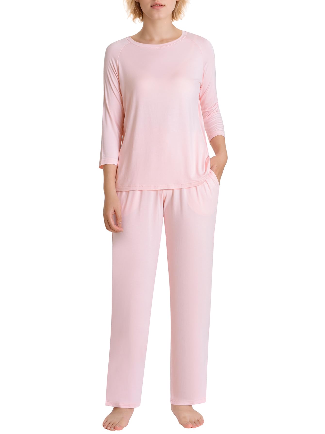 Pintage Women's Petite Pajama Set 3/4 Sleeve Shirt with Pants