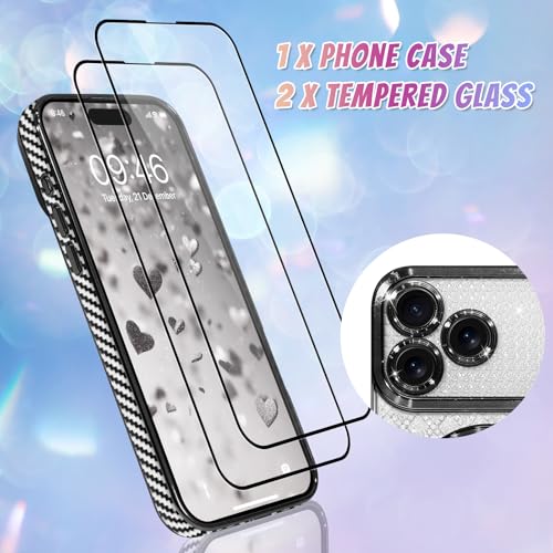 Bonoma Compatible with iPhone 17 Pro Max Case 2025 Support for MagSafe, Plating Heart Glitter Magnetic Checkered Case TPU Camera Protection Back Cover for Girls Women -Black by Bonoma - Image 2