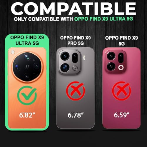 Image of AESTMO Oppo Find X9 Ultra 5G Back Cover | Armor Camera Slider 360 Degree Rotating Finger Ring Holder Case with Bracket Stand Back Case Cover (Compatible with MagSafe Accessories) (Black)