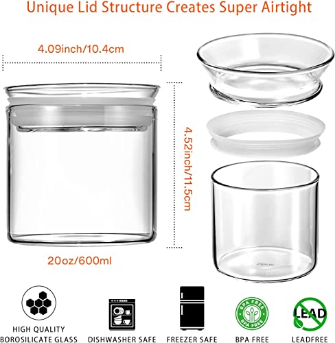 Zens Airtight Glass Canisters, Set Of 6 Kitchen Storage Jars With Clear Lids, 20 Ounce Sealed Cylinder Containers With Scew Designed Silicone Ring For Snacks #TOP1
