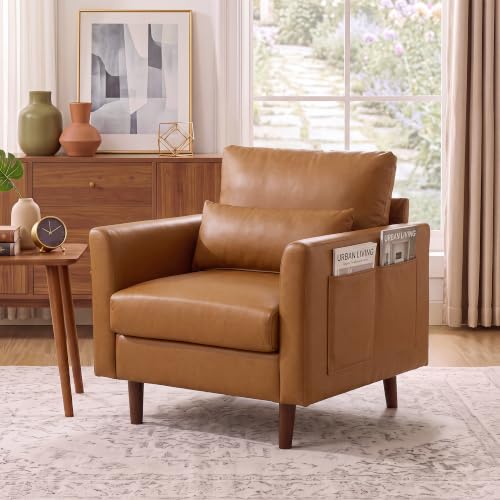 Image of Kingfun Faux Leather Armchair Sofa with Side Pocket,Dark Brown
