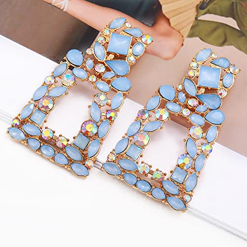 Bar Dangle Earrings Retro Geometric Crystal Rhinestone Sparkly Rectangle Drop Earrings for Women Fashion Jewelry3