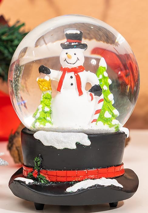 DUSVALLY Christmas Snow Globe Snowman-Scene Gift for Friends and Family, Crystal Musical Glitter Ball Festival Decor, 100 mm Glass Water Globe Wind-up Decoration for Home and Office, 5.5''H - Image 3