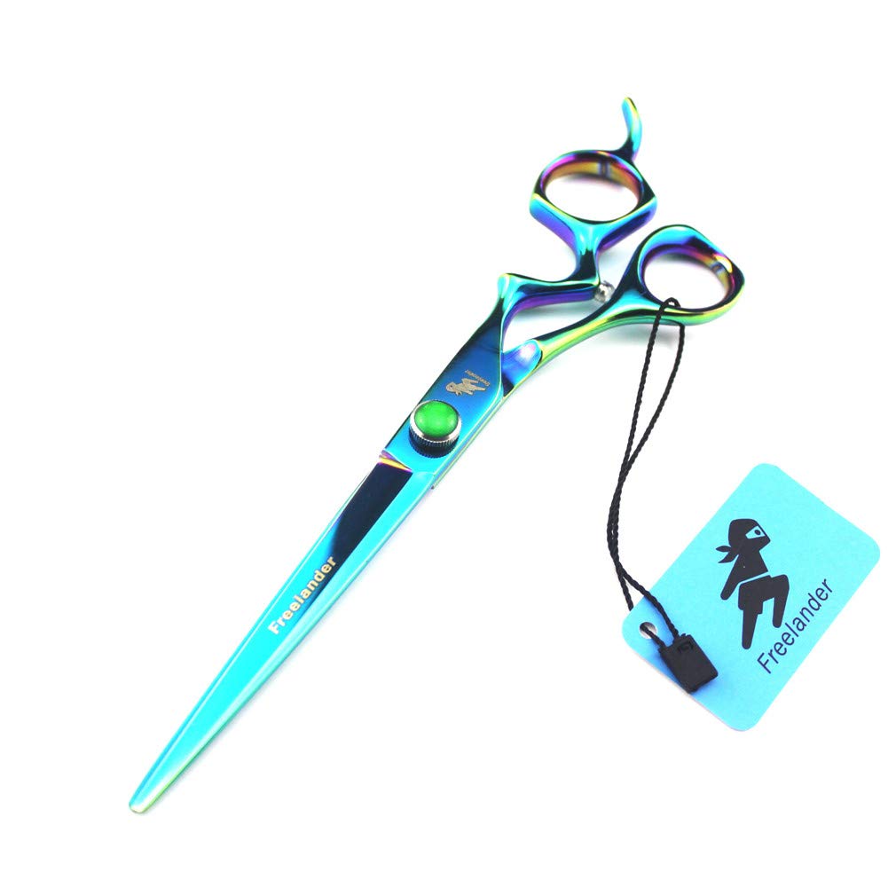 Crrs Professional Hair Cutting Scissors 7.0 inch (19cm),Green curved handle Professional Barber Salon Hairdressing Scissors