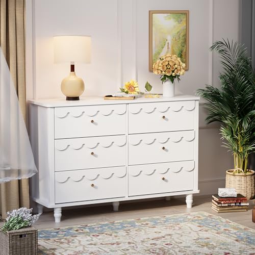 Anbuy White Scalloped Nursery Chests and Dresser for Kids Bedroom Wood 6 Drawer Dresser, Dressers &...