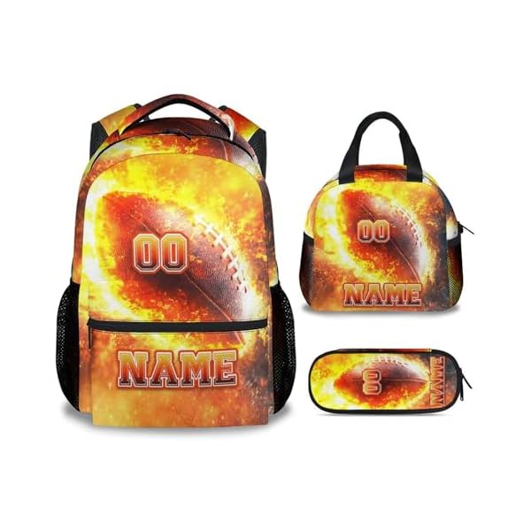 Kids Backpack with Lunch Box, Football Backpacks for Boys, Personalized School Bags for Teens, 17 Inch Custom Sport Theme Bookbag with Name