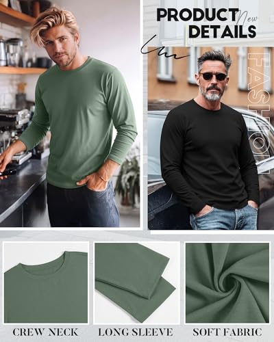 Image of August Alley 4 Pack Men's Big and Tall Cotton Shirts L-7xl, Long Sleeve Oversized Tops Loose Casual Large T-Shirts Basic Tee