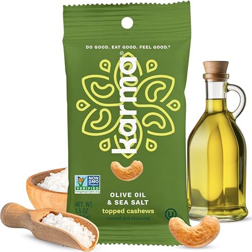 Image of Karma Nuts Olive Oil & Sea Salt Whole Cashews (1.5 oz, Pack of 12) - Roasted Cashews, Healthy Snacks for Adults - Gluten Free Vegan Snacks, Non GMO - Flavored Nuts, Low Carb Snack
