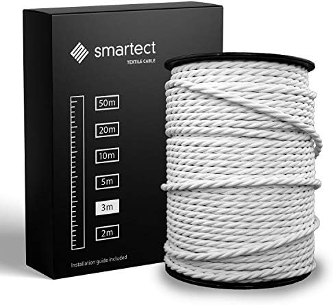 smartect Czarny Kabel Skręcony Tekstylny, 2 Metrów Kabel w Oplocie Elektryczny, 3 Żyłowy (3 x 0,75 mm²) Elektryczny Kabel w Oplocie Tekstylnym do Własnych Projektów DIY