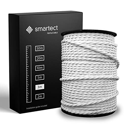 smartect Cable Textil Trenzado en Color Blanco, Cable Electrico 3...