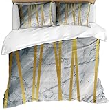 SVTUSR Baby Bettwäsche 135X200 cm, Modernes Hotel Luxusmode Geometrische Textur Gold Weiß Mikrofaser Bettwäsche Set 3 Teilig : 1 Bettbezug + 2 Kissenbezug 80X80 cm, Superweiches Hypoallergen Winter