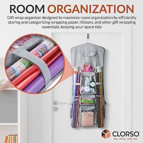 Clorso Wrapping Paper Storage And Gift Bag Storage Organizer - Extra Large Double-Sided 40 Inch Hanging Gift Wrapping Organizer Storage, Home Organization (1 Count (Pack of 1), Gray Organizer)