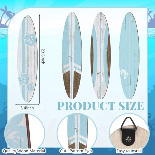 Threan 4 Pcs Large Surfboard Wall Decors Girls Boys Wooden Beach Room Decor 23.6" x 5.4" Preppy Surf Board Hanging Signs Aesthetic Tropical Wall Art for Bedroom Living Room Bathroom Decors(Blue) - Image 3