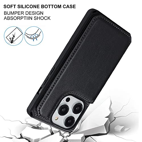 Image of Cavor for iPhone 14 Pro Case Wallet with Card Holder Case [3 Card Slots] [with Lanyard] PU Leather Flip Shockproof Cover for Women and Men - Black