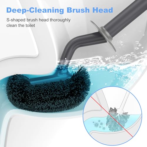 Image of HAMITOR Toilet Bowl Brush Holder Set: Curved Design with Holder for Deep Cleaning Under Rim - Compact Hidden Cleaner Scrubber for Small Space - Home RV Bathroom Accessories - Gray 2 Pack