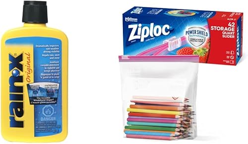 Rain-X Tratamiento de vidrio 80002243 - 7 onzas líquidas (el embalaje puede variar) y bolsas deslizantes Ziploc para almacenamiento de alimentos,
