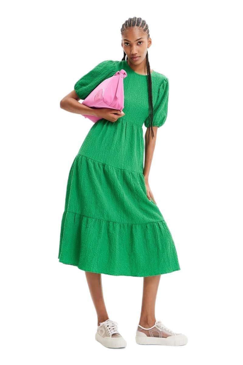 Desigual Women's Green Wend Textured Tiered Midi Dress 23Swvw45 4035
