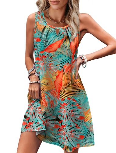 Image of RUMIA Swimsuit Coverup for Women Summer Sleeveless Beach Dress | Crew Neck, Pockets, Eyelet, Boho, Above knee Length, A-Line. Everyday wear, Sundresses, Cruise Wear, Vacation essential