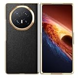 Hülle Für Huawei Honor Magic V6, Echtes Leder Hüll Mit Anti-Fingerabdruck Elektrizität Überzug Kameraschutz Cover(Schwarz)