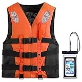 Reedark ライフジャケット 釣り スマホ防水ケース+らいふじゃけっと 呼び子付き 救命胴衣 子供用 大人用 男女兼用 川遊び ボート 海水浴 国交省認定品と同等浮力 4色＆6サイズ オレンジ，S （子供用 25-30kg）