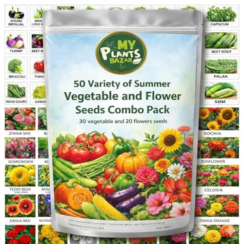 Image of 50 Variety Summer Veg & Flower Seeds Combo Pack (30 Veg + 20 Flower Seeds) | High Germination Garden Seeds Kit for Home Gardening | Suitable for Balcony, Terrace & Kitchen Garden