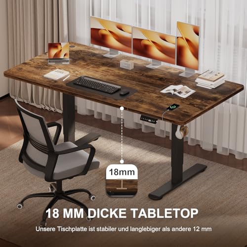 Jummico Höhenverstellbarer Schreibtisch 180×80 cm mit Kabelwanne & USB-A – Ansicht 9