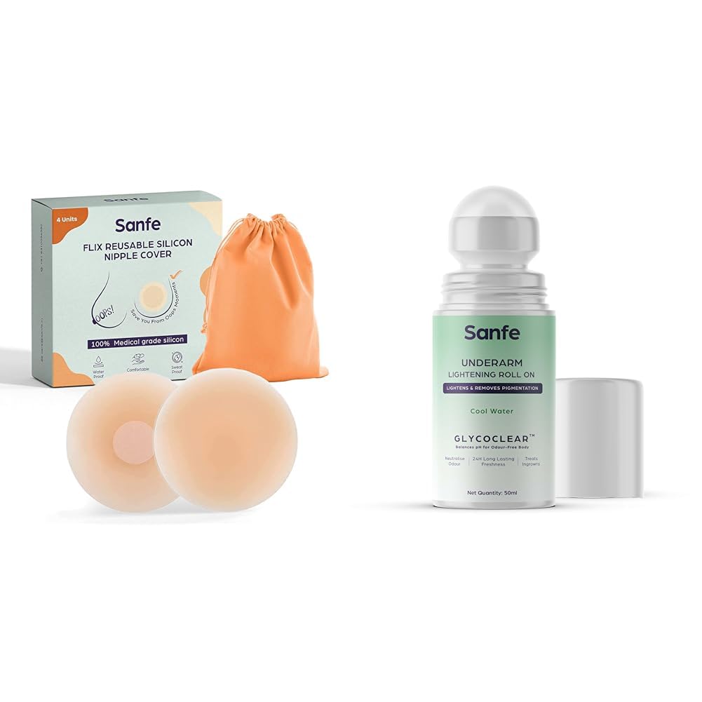 sanfe Flix Reusable Silicone Nipple Cover - 4 Pieces 10 Times Reusable Underarm Lightening Roll On with 5% AHA Glycolic Acid & Salicylic acid-picture-27