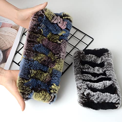 Women Rabbit Fur Scarf 2 in 1 Knitted Fur Headband Soft Fur Neck Warmer Winter Hat4