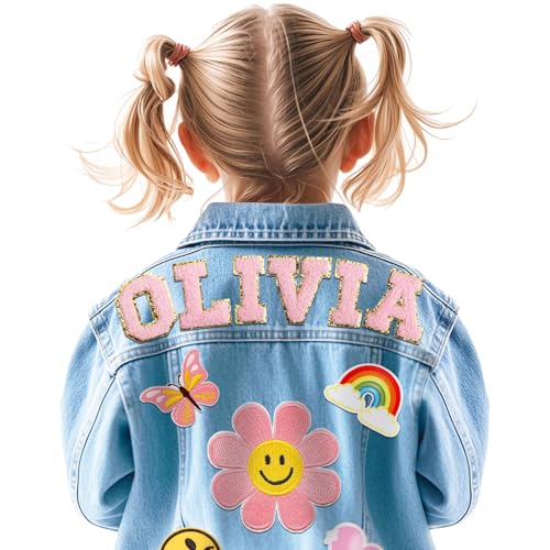 Personalized Kids Denim Jacket with Names, Easter Toddler Girls Clothes 1-14 Year Old Birthday Gifts for Girls Boys, Personalized Denim Long Sleeve Fashion Outerwear Clothes, Toddler Spring Jacket