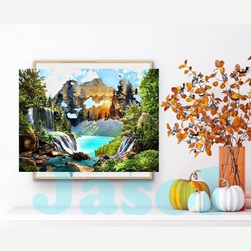 Image of Jasol Diamond Painting Kit, 40x30 Cms, Full Drill, 5D Crystals, Home Wall Decor Gift Set (Revier Side J40016)