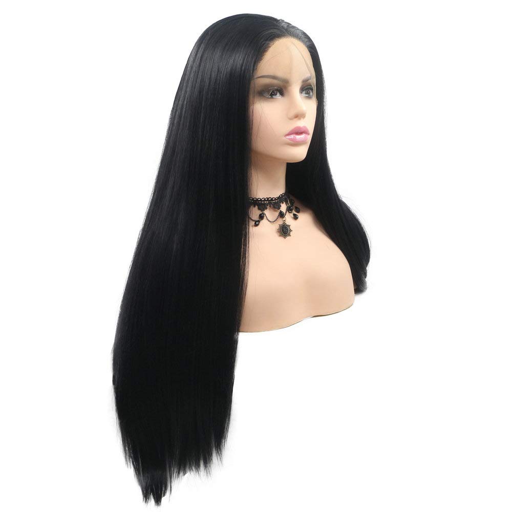 13x3" Pre Plucked Long Straight Colorful Wigs for Women Natural Looking Heat Resistant Fiber Synthetic Lace Front Wigs for Replacement/Party/Cosplay/Costume/Daily Use (Black 1B) - Image 3