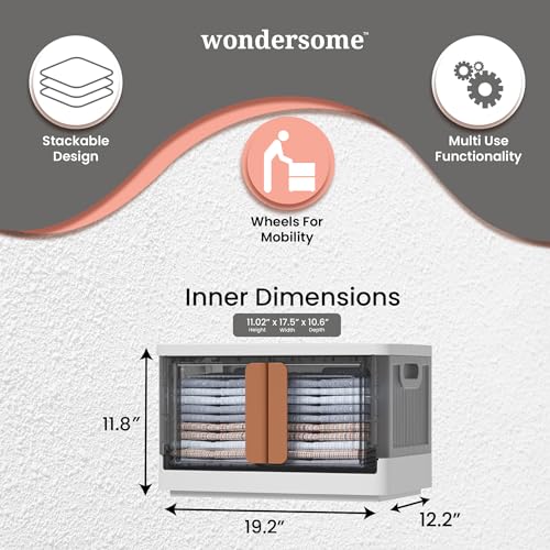 Image of Wondersome Collapsible Storage Bin - Large 8.5-Gallon /33.8-Quart Heavy-Duty Stackable Wheeled Clothing, Shoe, Bedroom, Office Organizer - Foldable Container and Assembles in Moments - 2023 Version