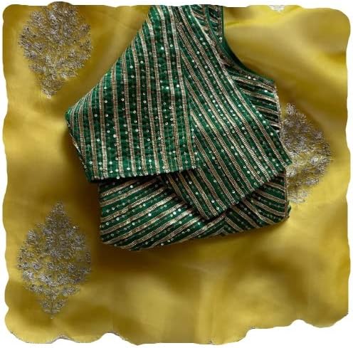 infabzonWomens Saree Bollywood Style Organza Silk With Beautiful Embrodery Therd Sequance Fancy Border Cut Work