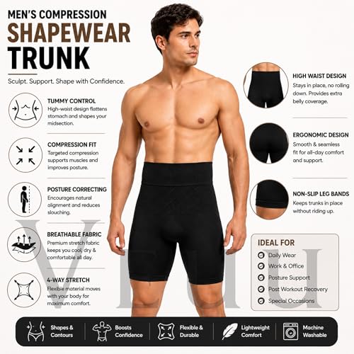 Image of Men's High Waist Tummy Control Shapewear Men's Compression Shapewear Trunk Comfortable Stretchy Body Shaper Tummy Tucker Breathable Support Underwear for Gym Office