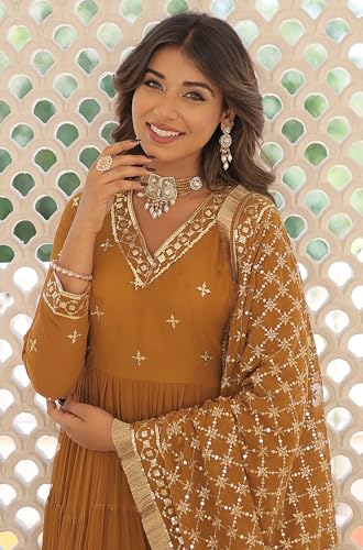 Image of Wedani Georgette Sequins Embroidered Work Anrakali Kurta Set for Women