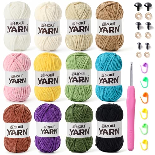 Image of 12 Pack Velvet Yarn for Knitting, Chunky Chenille Yarn for Crocheting, Baby Yarn for Crocheting Soft Blanket, Super Bulky 42.3oz(1049yds), Multicolor Amigurumi Yarns Set D