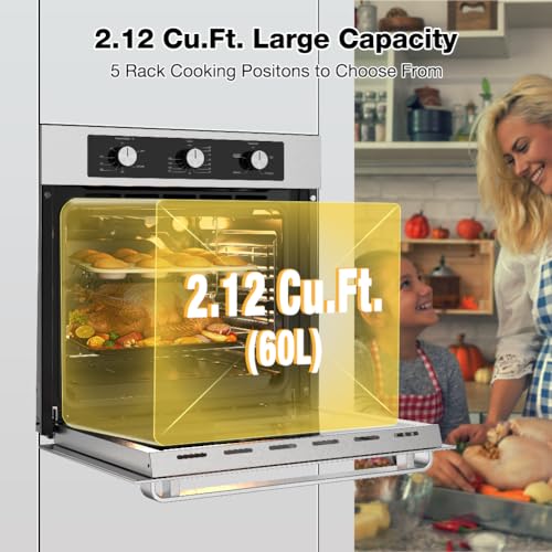 Image of Thermomate 24 inch Gas Wall Oven, ETL Certified, 2.12 Cu.ft. Natural Gas with Bake Broil Rotisserie Functions, Timer and Convection Fan, 120V Cord Plug, Stainless Steel