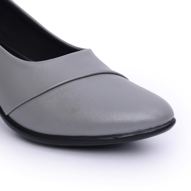 Padchin Womens Round Toe Block Heel | Formal and Casual Fashion sandal with Stiletto Grey Pumps Heels | Ladies Comfortable and Fashionable Women Shoes | Stylish and fancy Shoe for Daily Use 4