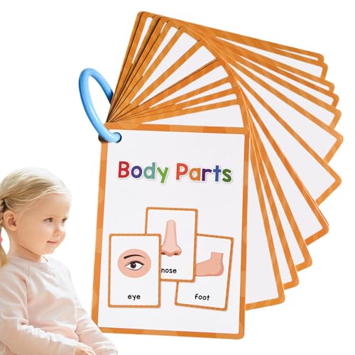 Tarjetas Flash de aprendizaje de las Partes del Cuerpo - 15 piezas Tarjeta Flash Inglés Tarjeta de Bolsillo de las Partes del Cuerpo - Aprendizaje preescolar Diseño innovador Flashcard Palabras