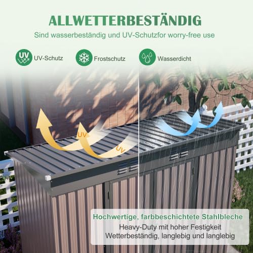 XXL Gartengerätehaus Metall 242x126x182 cm – Wetterfest, Rostfrei, Mit Schiebetür & Belüftung, Ideal Für Fahrräder, Mülltonnen & Gartenschuppen im Garten