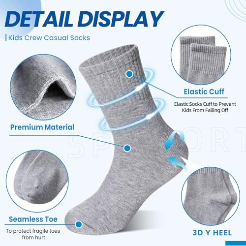 Image of Eyean Kids Athletic Crew Socks Boys Girls Cotton School Uniform Casual Basic Socks 6 Pairs