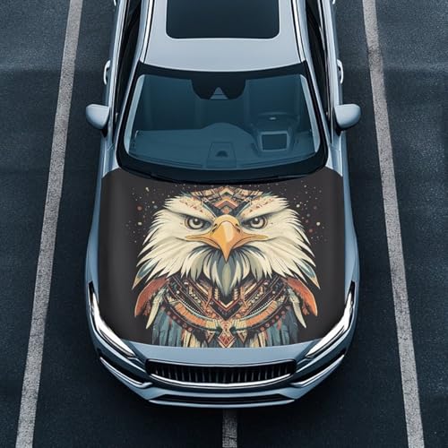 Image of Cartoon Eagle Hood Cover Elastic Fabric, Bald Eagle Polka Dot Car Cover Suitable for Most Vehicles Sedans Trucks SUVs, Cute Animal Car Decorate Accessories