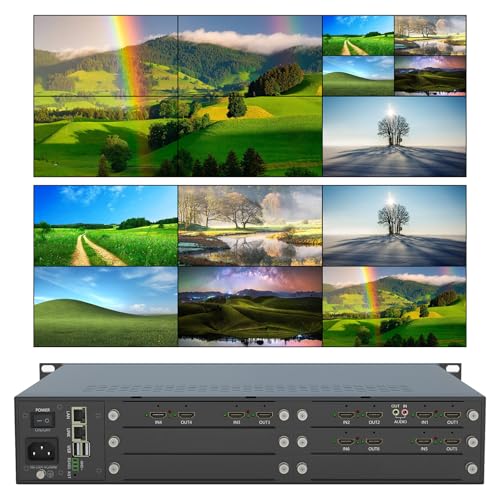 ICUIXIAN Multi-View Seamless 6x6 HDMI Matrix Switch Video Wall Controller 2x3 4K30Hz with Web GUI, 6 in 6 Out HDMI Multifunctional Video Processor, Multi-Screen Display,Overlay,Partitioning,Zooming