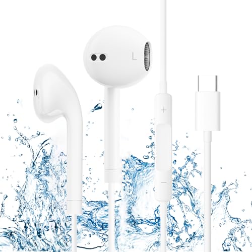 USB C Kopfhörer, kabelgebundene Typ C In Ear Kopfhörer mit integriertem Mikrofon und Lautstärkeregler, HiFi Stereo Ohrhörer, kompatibel mit Samsung Galaxy S23 S22 iPad Pro Google Pixel