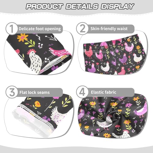 Pink Purple Chicken Flower Girls Leggings Soft Stretch Workout Yoga Dance Pants for Kids Casual Tights3