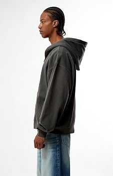 PacSun Men's Black Vintage Washed Full Zip Hoodie size Small at