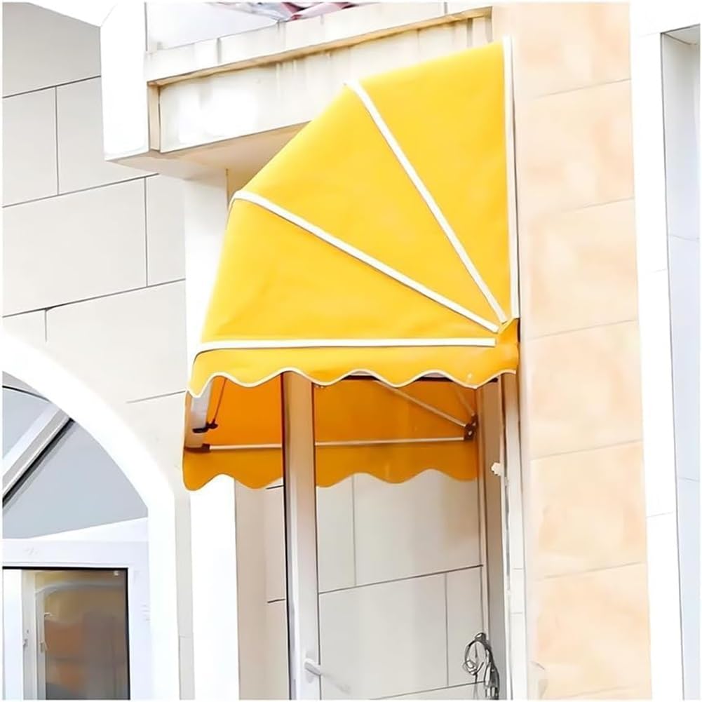 zktoermn Store Banne Rétractable Courbé, Auvent Imperméable Et Pliable Manuellement Pare-Soleil Télescopique Français Protection UV pour Portes Et Fenêtres(Jaune,130X45X45cm)